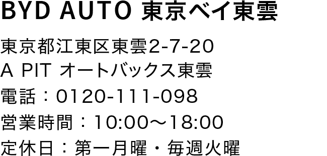 BYD AUTO 東京ベイ東雲住所
